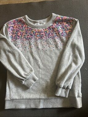 GAP Girls Light Gray Sweatshirt with Multicolor Sequin Yoke